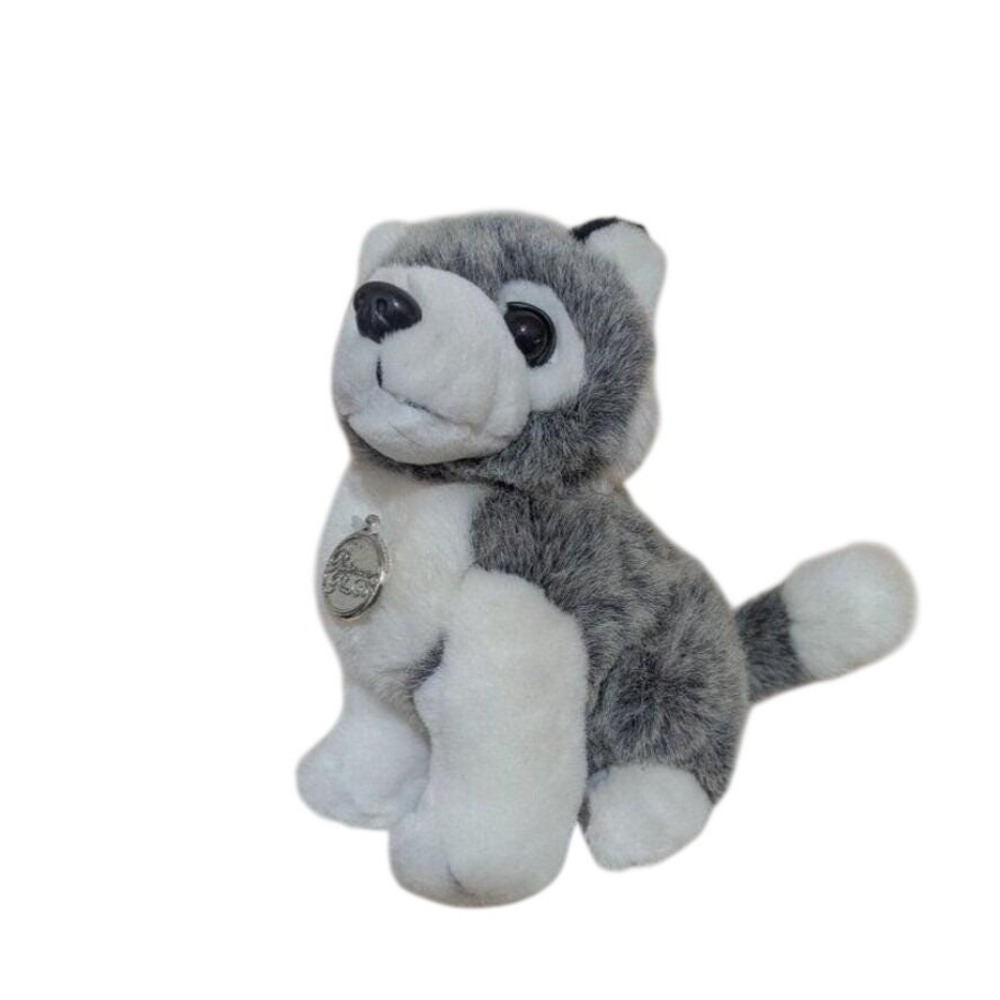 TB Trading Co Husky Puppy Plush Stuffed Animal Grey White Dog 9 Inch Medallion